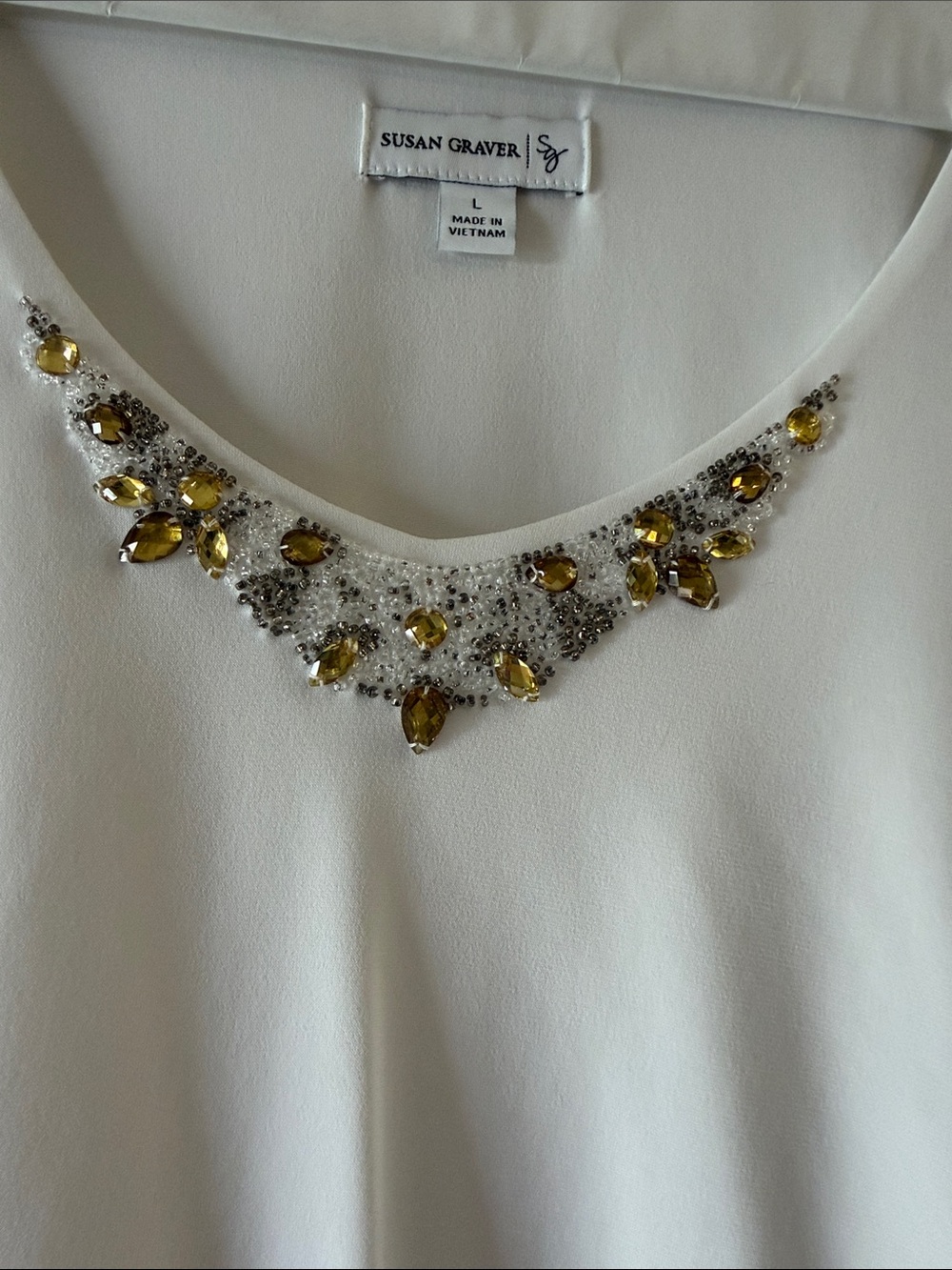 Susan Graver White Tiered Scoop Neck Tunic with Beaded Detail - Picture 4 of 6
